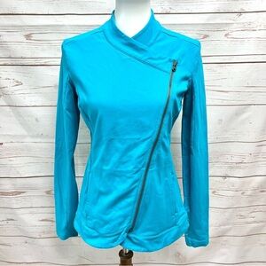 Lucy Aqua Asymmetrical Zip Activewear Moto Jacket